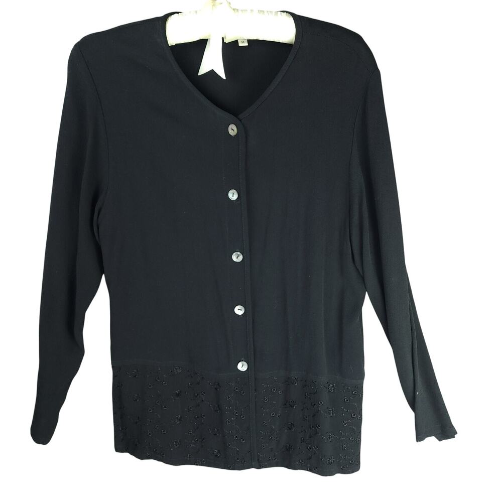 Harlow Long Sleeve Sweater Women Medium Black Rayon Buttoned